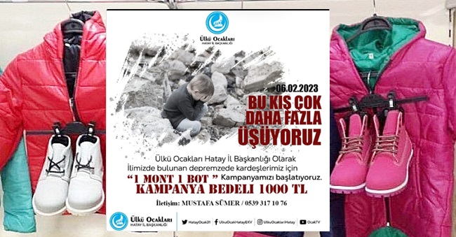 HATAY ÜLKÜ OCAKLARI DEPREMZEDE ÇOCUKLARIN İÇİNİ ISITACAK